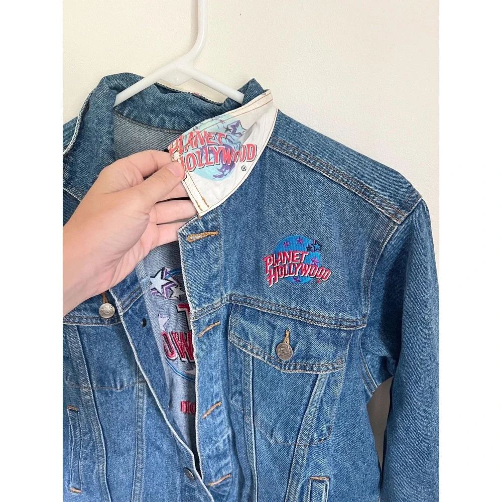 Vintage 1990s Planet Hollywood London Denim Patchwork Jacket‎